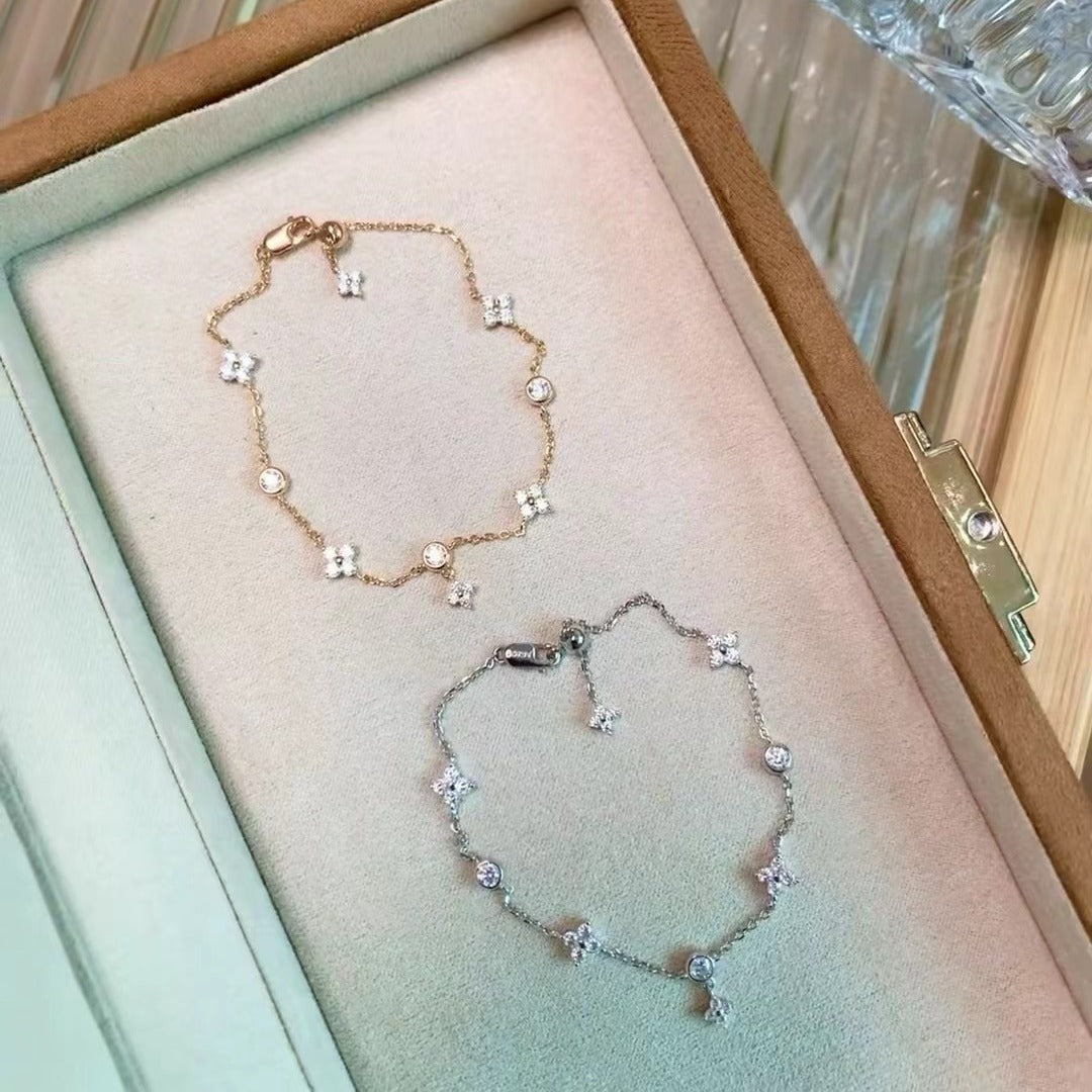 Sterling Silver S925 High Carbon Diamond Four-Leaf Clover Bracelet Light Luxury High-End Exquisite Niche Design Jewelry