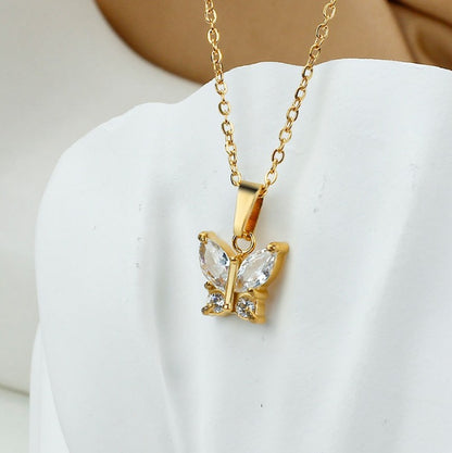 Titanium Steel 18K Vacuum Plated Colorful Zircon Necklace for Women High-End Light Luxury Micro-Paved Zircon Necklace Butterfly Design