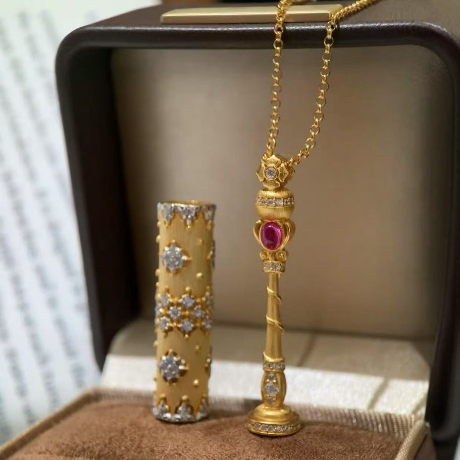 Italian Light Luxury Style Brushed Gold Cylinder Pendant Magic Wand Scepter Necklace for Women Niche Light Luxury High-end Clavicle Chain