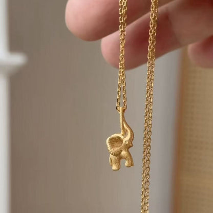 French Retro Ribbon Brushed Craft Small Elephant Lucky Necklace Light Luxury Fashion Versatile Auspicious Harvest Necklace