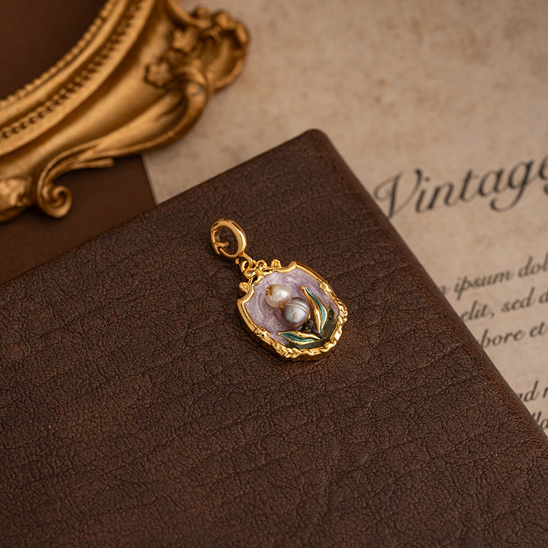 Natural Baroque Pearl Necklace Universal Clasp Pendant Exquisite Oil Drop Flower Oil Painting Style Retro Versatile Women's Necklace