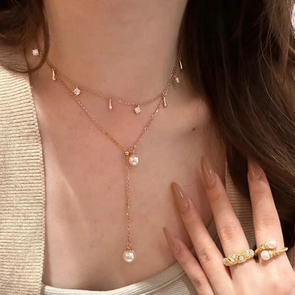 Italian Vintage Brushed Light Luxury High-End Jewelry 925 Sterling Silver Real Gold Plated Shijia Pearl Collarbone Chain New