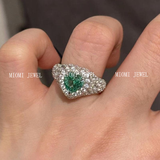 S925 Sterling Silver North Island Lovers Vintage Paraiba Heart Full Diamond Ring Antique Style Peach Heart Gemstone Diamond Ring