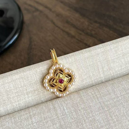 New Chinese Style Red Corundum Paper-cut Window Flower Pearl Necklace Light Luxury High-end Versatile