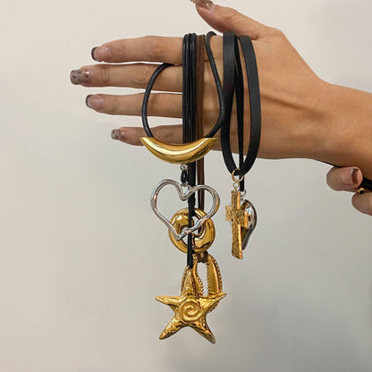 Stainless Steel Starfish Black Rope Necklace High-End Collarbone Chain Titanium Steel Jewelry Necklace