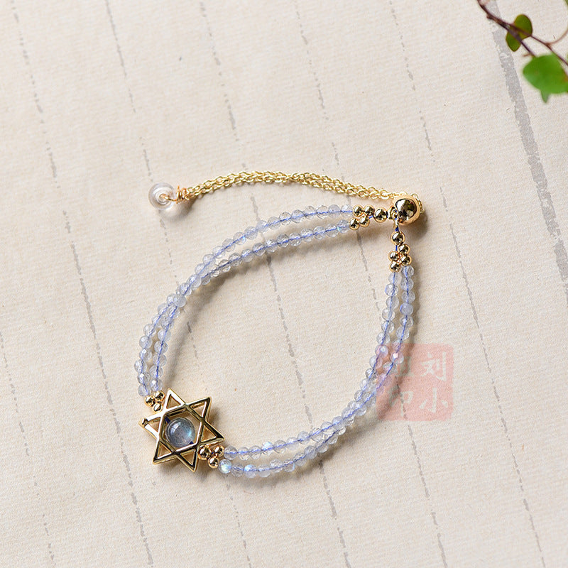Niche Design Moonstone Bracelet 14K Gold Plated Moon Labradorite Bracelet Simple Adjustable Pull-out Style Women's Gift