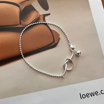 S925Sterling Silver Round Bead Chain Knotted Bracelet for Women, Elegant Minimalist Style, Unique Design, Simple and Luxurious Wristband