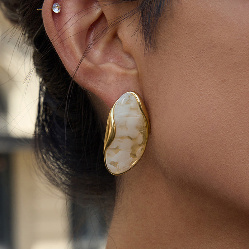 Stainless Steel Melad Resin Earrings Niche High-End Feel Ear Jewelry Titanium Steel Accessories Women's Hot Item