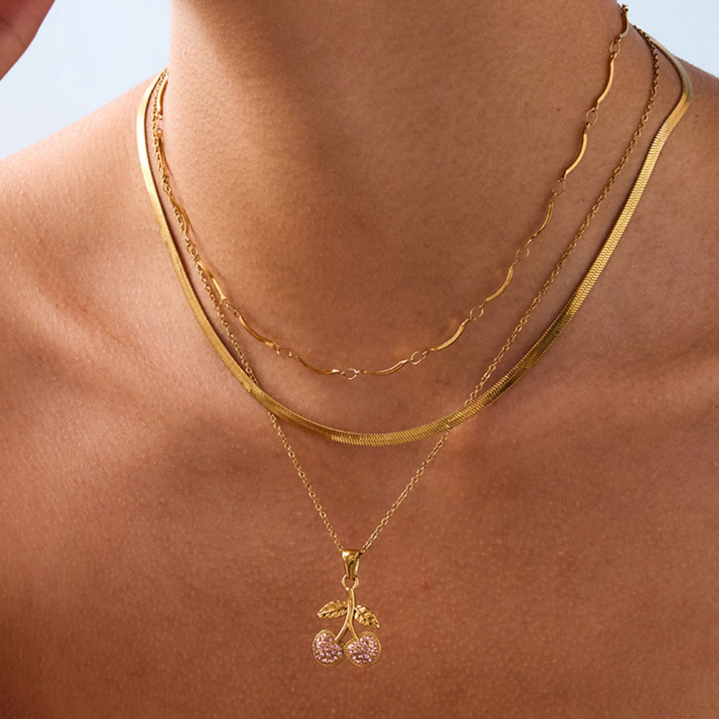 Stainless Steel Cherry Zircon Necklace Light Luxury High-end Jewelry Women's Non-fading Titanium Steel Necklace Jewelry