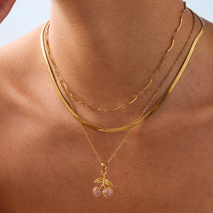 Stainless Steel Cherry Zircon Necklace Light Luxury High-end Jewelry Women's Non-fading Titanium Steel Necklace Jewelry