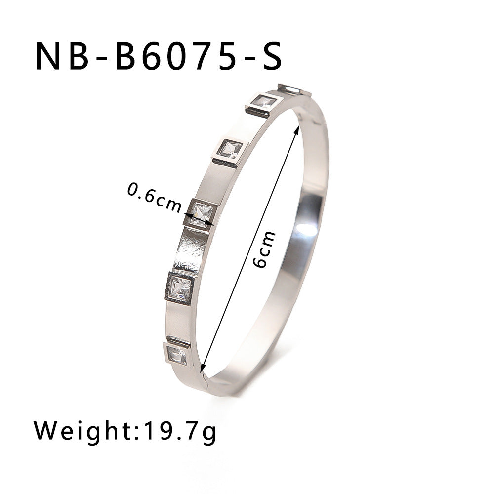 Hot-Selling Zircon Heart-Shaped Quadrilateral Geometric White Zircon Green Zircon Titanium Steel Real Gold Plated Color-Retaining Jewelry Bracelet