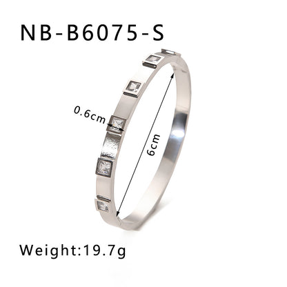 Hot-Selling Zircon Heart-Shaped Quadrilateral Geometric White Zircon Green Zircon Titanium Steel Real Gold Plated Color-Retaining Jewelry Bracelet