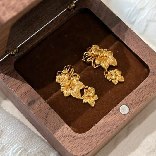 Pure Silver S925 Italian Brushed Craft Sycamore Leaf Earrings Palace Style Light Luxury High-end Exquisite Niche Earrings