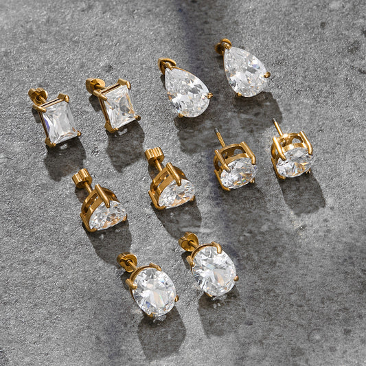 Titanium Steel Zircon Earrings Niche Simple Earrings Non-Fading 18k Gold Stainless Steel Jewelry High-End Feel