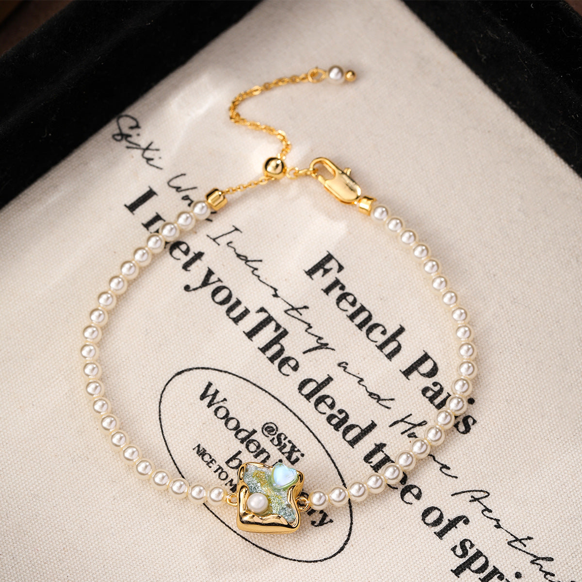 NALA Oil Painting Glass Pearl Bracelet Niche Light Luxury Non-Fading Versatile Creative Jewelry