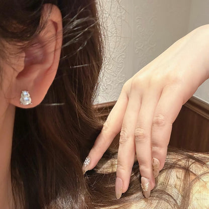 Pure Silver S925 Natural Water Foam Jade Gourd Earrings Light Luxury High-end Simple Versatile Earrings