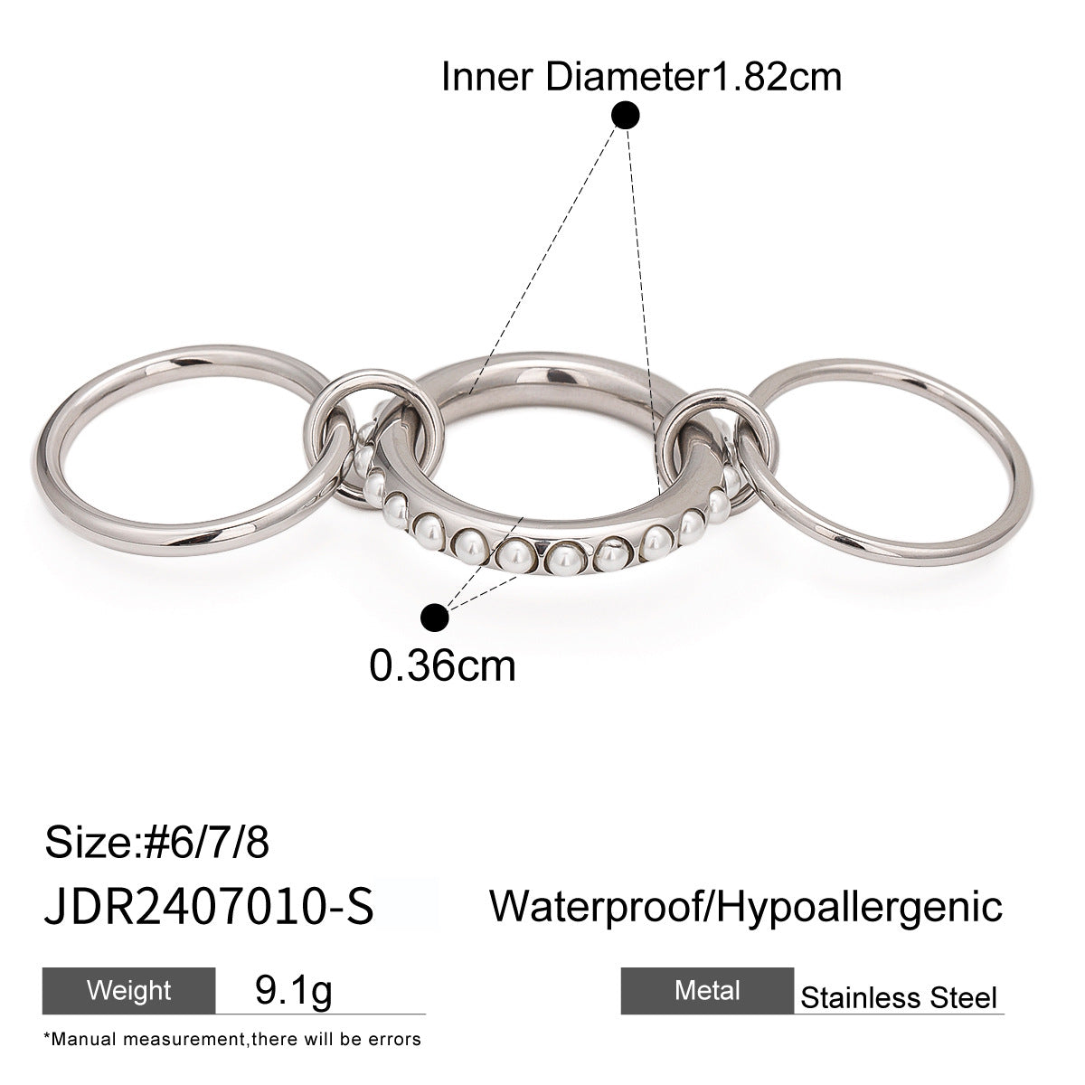 Stainless Steel Layered Pearl Ring High-End Ins Style Titanium Steel Jewelry Rings