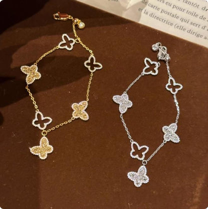 Pure Silver S925 CNC Crushed Ice Butterfly Bracelet Light Luxury Retro High-end Bracelet Elegant Socialite Style Versatile Temperament