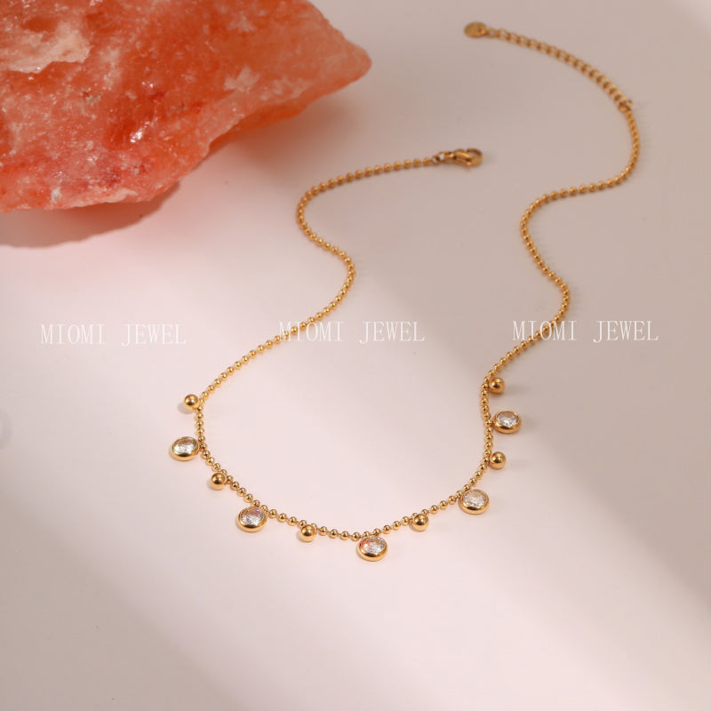 Trendy Zircon Tassel Stainless Steel Necklace 18K Gold Plated Light Luxury High-End Jewelry Wholesale