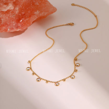 Trendy Zircon Tassel Stainless Steel Necklace 18K Gold Plated Light Luxury High-End Jewelry Wholesale