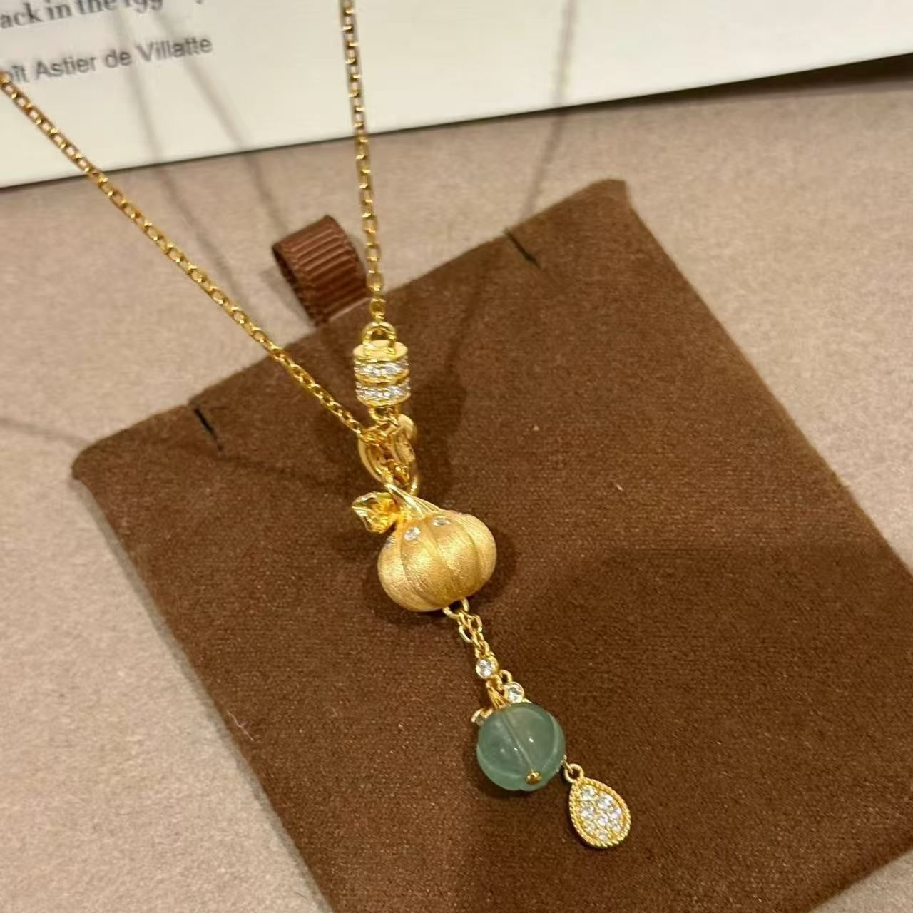 Pure Silver S925 Brushed Craft Pumpkin Necklace Niche Light Luxury Jade Round Bead Brushed Gourd Necklace for Women Ins Super Fairy