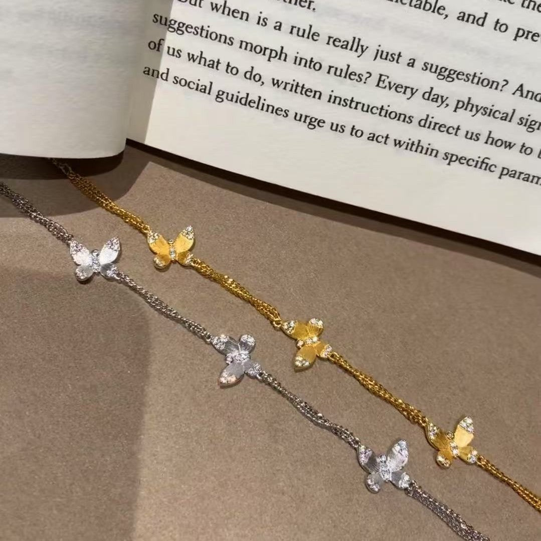 S925 Silver Brushed Butterfly Bracelet French Vintage Style Light Luxury Elegant Socialite High-end Bracelet
