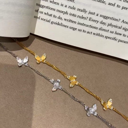 S925 Silver Brushed Butterfly Bracelet French Vintage Style Light Luxury Elegant Socialite High-end Bracelet