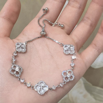 Popular Pink silver  Four-Leaf Flower Earrings, ewelry Set Minimalist Luxury & Niche Style