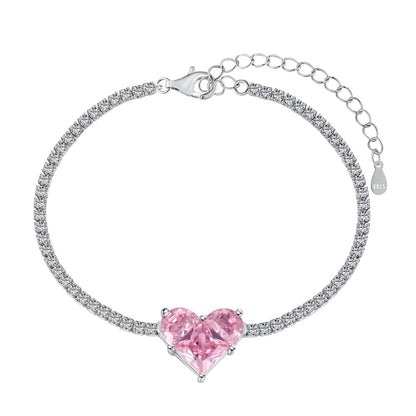 S925 Sterling Silver Bracelet for Women with Heart Zircon Inlay, Exquisite Tennis Bracelet for Women, Business Jewelry