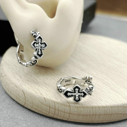 925 Sterling Silver Cross Inlaid with Zirconia Personality Trendy Fashion Retro Earrings Niche Versatile Hypoallergenic Stud Earrings