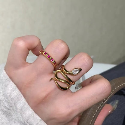 Italian Craftsmanship Vintage Style Light Luxury High Carbon Diamond High-end Jewelry Pure Silver S925 Gold Snake Ring