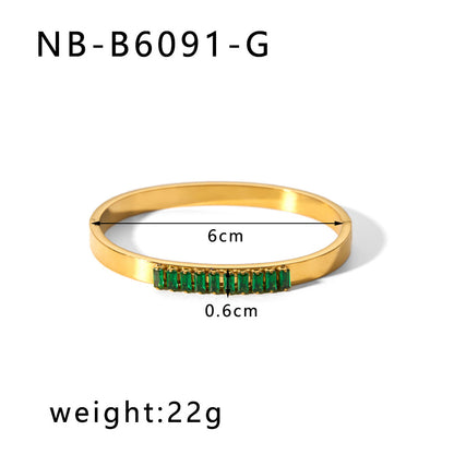 Hot-Selling Zircon Heart-Shaped Quadrilateral Geometric White Zircon Green Zircon Titanium Steel Real Gold Plated Color-Retaining Jewelry Bracelet