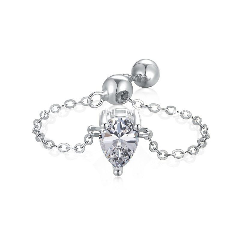 Luxury French Style S925 Sterling Silver Ring for Women with Water Drop Egg-Shaped Zircon Inlay, Exquisite Wedding Ice Flower Cut Women's Jewelry