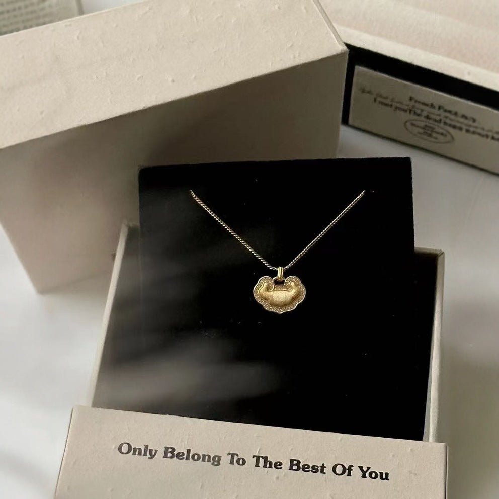 S925 Sterling Silver Brushed Craft Ruyi Lock Bag Pendant for Women High-end New Chinese Style National Trend Clavicle Chain