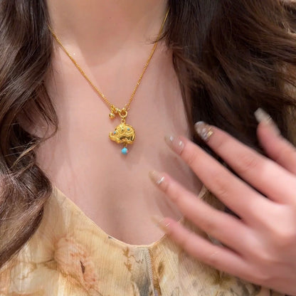 Pure Silver S925 Ethnic National Style Blue Pine Enamel Craft Small Elephant Universal Chain Necklace Lucky Fortune Harvest Necklace