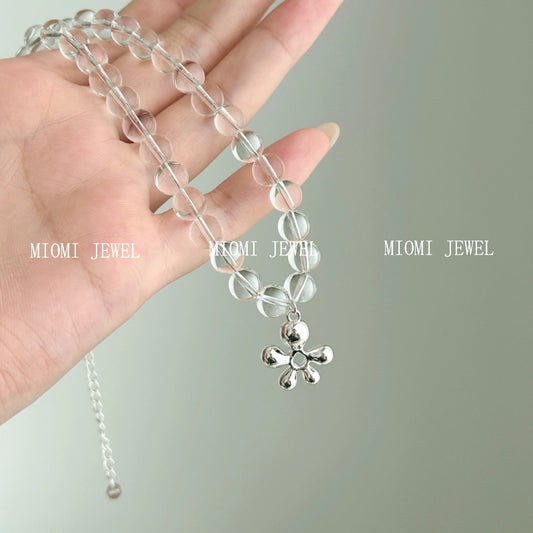 S925 Sterling Silver INS Style Niche Simple Flower White Crystal Fresh Necklace Fashion Niche Design Sense