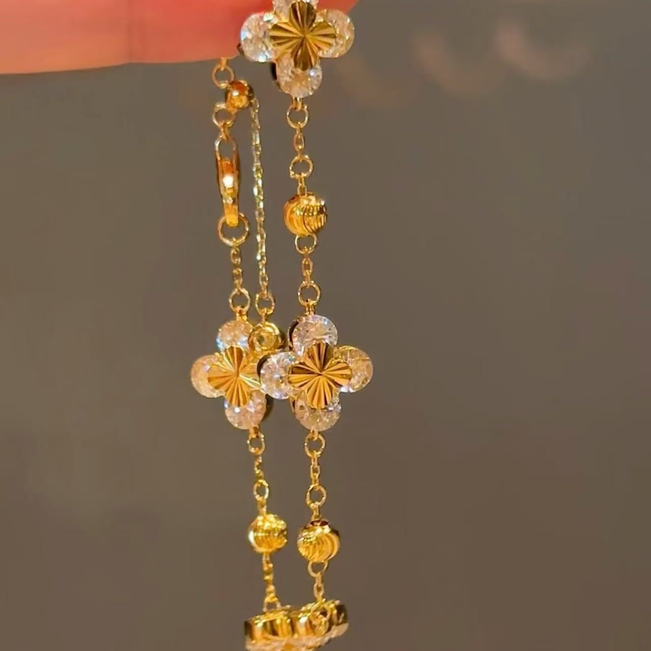 Sterling Silver S925 CNC Laser Four-Leaf Clover Bracelet Fashion Versatile Heavy Craftsmanship Four-Leaf Clover Light Luxury High-End Design