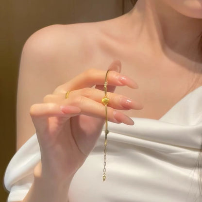 Vintage Style Pure Silver S925 Real Gold Plated Cat's Eye Laser Bead Bracelet High-end Jewelry