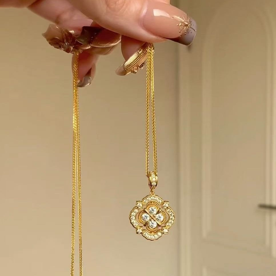 Brushed Craft Four-Leaf Clover Rotatable Double-Sided Necklace High-End Light Luxury Design Personality Necklace