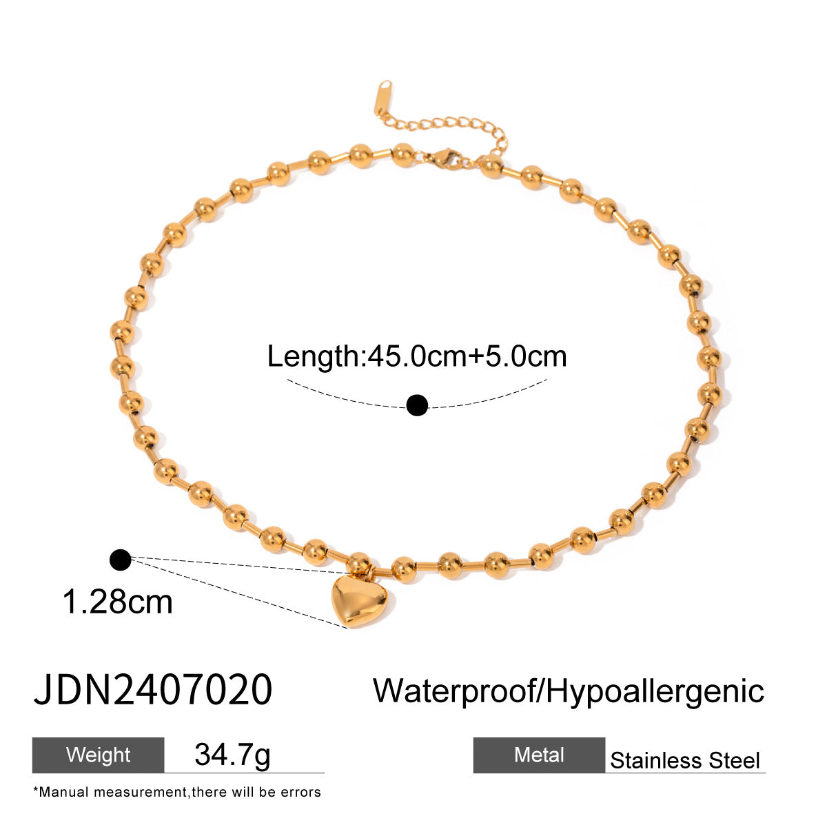 Stainless Steel Heart Necklace Simple High-End Earrings Non-Fading Titanium Steel Jewelry for Women