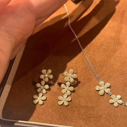Pure Silver S925 High Carbon Diamond Small Yellow Flower Earrings Necklace Set Light Luxury Niche Fairy Style Internet Celebrity Ins Simple Elegant