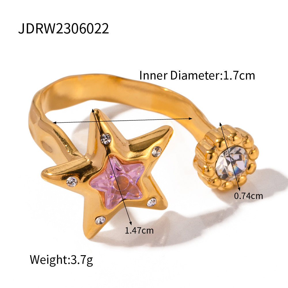 18k Gold Stainless Steel Zircon Open Ring High-end Ins Style Titanium Steel Jewelry Rings