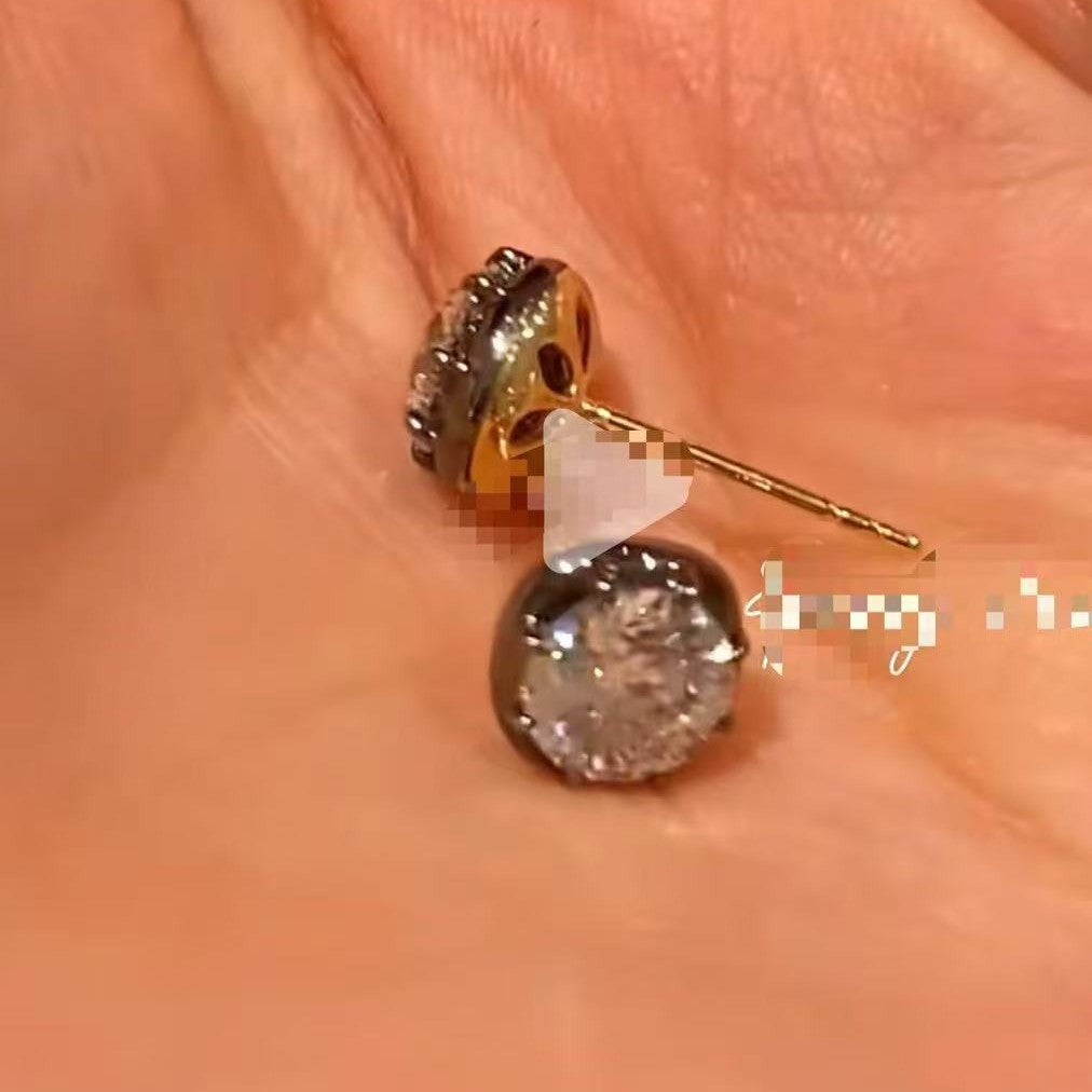 Pure Silver S925 High Carbon Diamond Black Gold Bubble Earrings for Women New Niche High-end Versatile Elegant Light Luxury Ins Style
