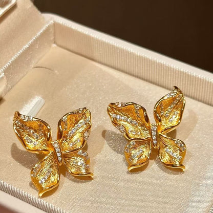 Sterling Silver S925 Brushed Craft Butterfly Earrings Necklace Set French Light Luxury Retro Niche Design Jewelry Set