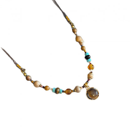 natural Tiger Eye Stone Heart Beaded Necklace Vintage Autumn Winter Elegant Simple Collarbone Chain