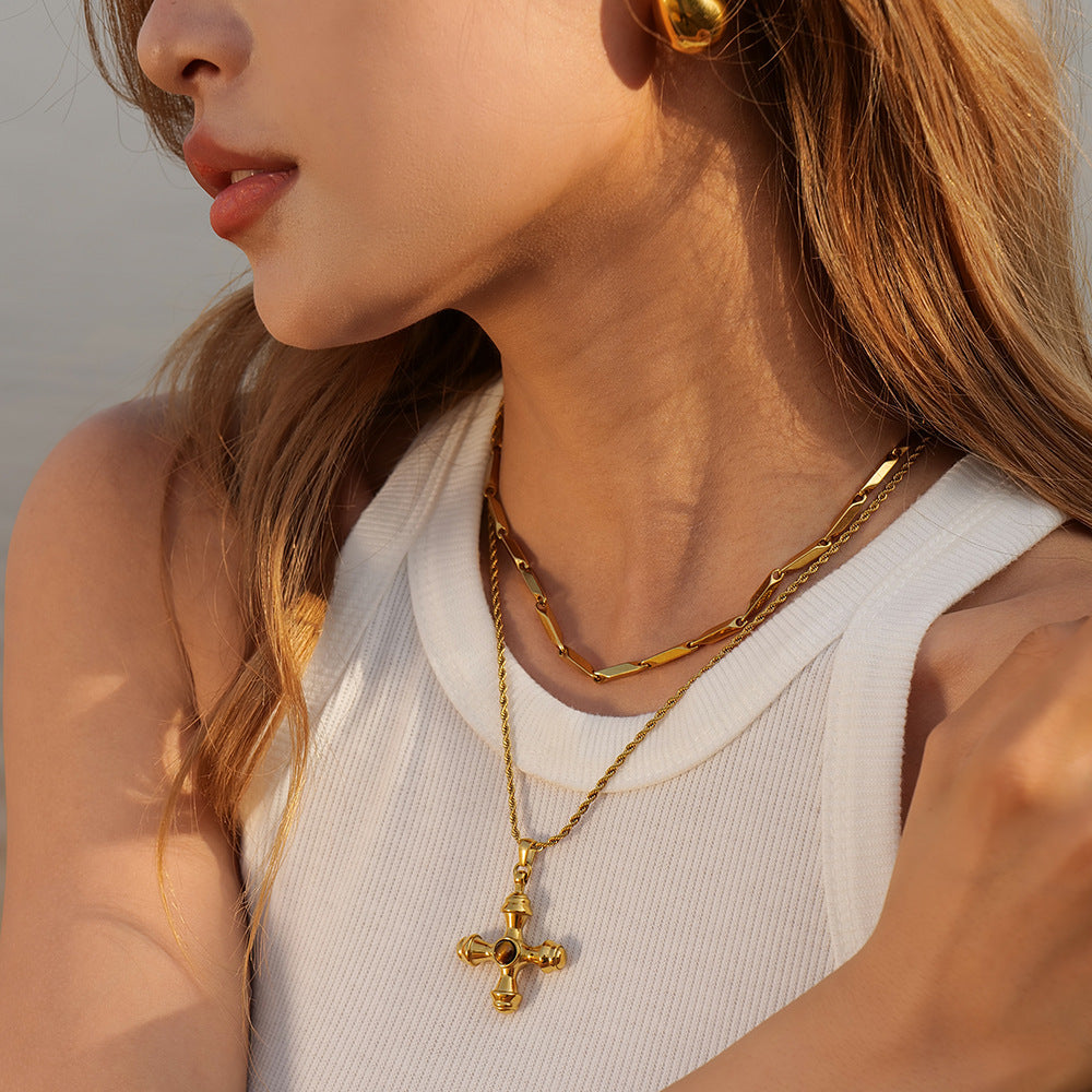 Jewelry INS Trend Necklace 18K Gold Plated Stainless Steel Cross Combination Pendant Necklace for Women