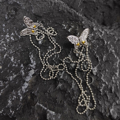 Korean Version Pure Silver S925 Silver Color-Block Butterfly Tassel Earrings for Women Fashionable Personality Light Luxury Exquisite New Style