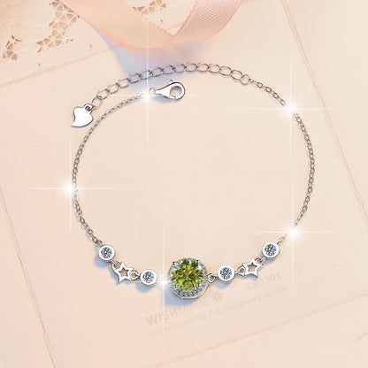 Pure Silver Bracelet Original Fashion Jewelry Simple Round Star Birthstone Jewelry Moissanite Bracelet
