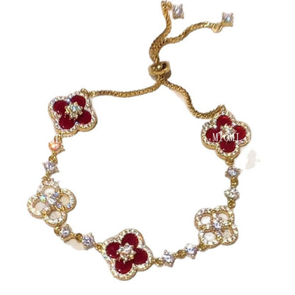 E-commerce Four-leaf Clover Bracelet Micro-inlaid Zircon Pink Mother-of-Pearl New Sweet Light Luxury Elegant Niche Design Jewelry