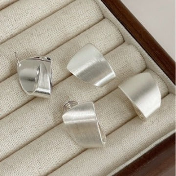 Pure Silver S925 Brushed Sparkling Sand Minimalist Metal Earrings for Women New Trendy Personality Earrings Internet Celebrity Ear Jewelry